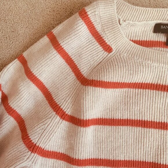 Banana Republic Tunic Sweater Small Striped Cream Coral Cotton Blend - Picture 3 of 9